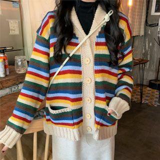Striped Cardigan Stripes - Coffee & Yellow & Red - One Size
