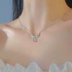 Wings Rhinestone Moonstone Pendant Alloy Necklace Silver - One Size