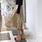 Velvet High-waist Pleated Midi-skirt