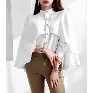 Mandarin-collar Cape-layered Blouse