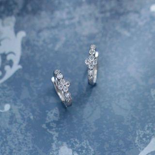 Rhinestone Hoop Earring 1 Pc - Silver - One Size