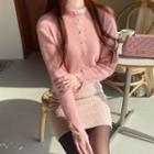 Faux-pearl Lace-trim Fluffy Knit Top