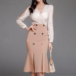 Mock Two-piece Long-sleeve Midi Mermaid Dress
