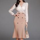 Mock Two-piece Long-sleeve Midi Mermaid Dress
