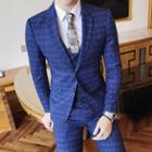 Suit Set: Plaid Blazer + Dress Vest + Dress Pants