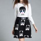 Set: Printed 3/4 Sleeve T-shirt + Mini A-line Skirt