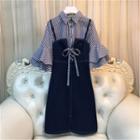 Set: Bell-sleeve Shirt + Denim Strappy Dress