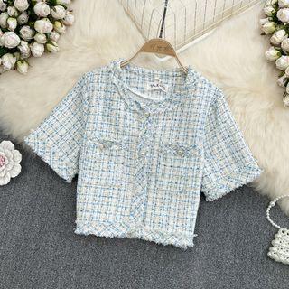 Short Sleeve Tweed Crop Top