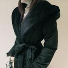 Faux-fur Hooded Padded Jacket With Sash