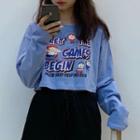 Long-sleeve Lettering Print Cropped T-shirt