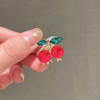 Cherry Rhinestone Hair Clamp Red & Green - One Size