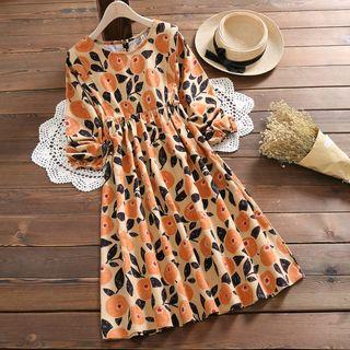 Citrus Print Long-sleeve A-line Dress