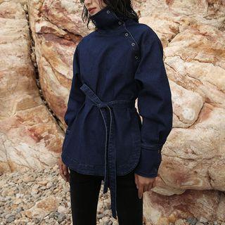 Long-sleeve Tie-waist Denim Top
