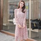 Long-sleeve Star Pattern Lace Dress