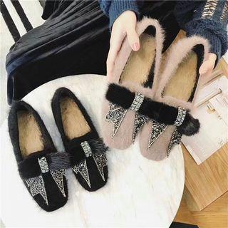 Rhinestone Bow Square-toe Flats