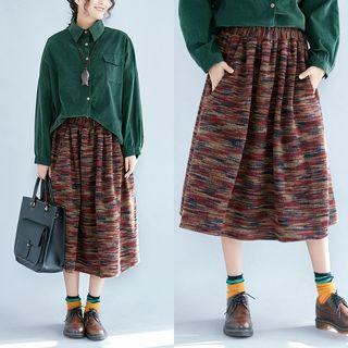 Melange Knit A-line Midi Skirt