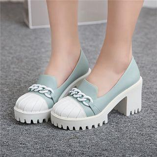 Chain Accent Cap Toe Platform Pumps