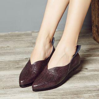 Embossed Genuine Leather Flats