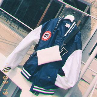Appliqu  Color-block Zip-up Jacket