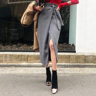 Tapered Long Wrap Skirt With Sash