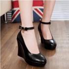 Genuine Leather Ankle Strap Wedges