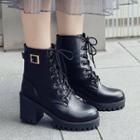Platform Chunky Heel Buckled Lace-up Short Boots