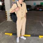 Elbow-sleeve Straight-fit Jumpsuit