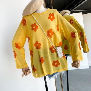 Long-sleeve Flower Printed T-shirt