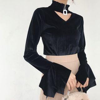 Bell-sleeve V-neck Slim Top