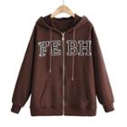 Long Sleeve Lettering Loose-fit Zip-up Jacket Coffee - One Size