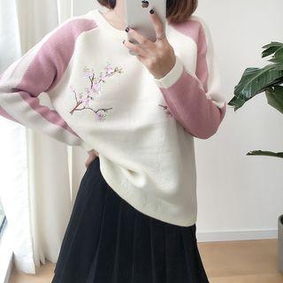 Floral Embroidered Raglan Sweater