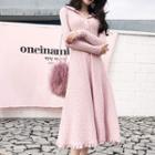 Fray V-neck Long-sleeve Dress