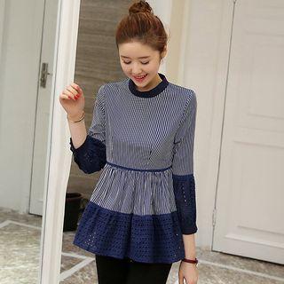 3/4-sleeve Stripe Panel Top