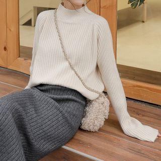 Semi High-neck Dip Back Striped Sweater