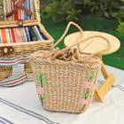 Flower Embroidery Basket Bag Beige - One Size