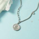 Rhinestone Flower Disc Necklace Necklace - Flower - Silver - One Size