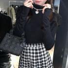 Plain High-neck Ruffle Long-sleeve Top