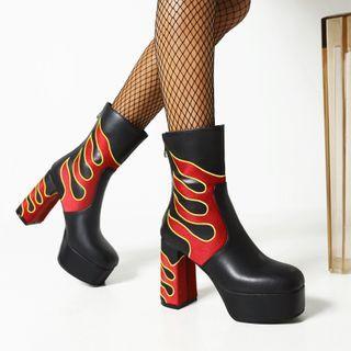Flame Platform Chunky Heel Short Boots