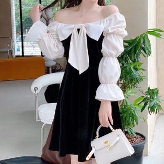 Off-shoulder Velvet Panel Dress