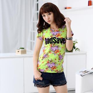 Godsave Print Floral T-shirt Neon Yellow - One Size