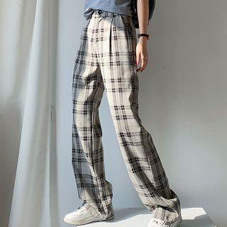 High Waist Plaid Loose Fit Pants (various Designs)
