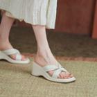 Cross Strap Wedge-heel Square Toe Sandals