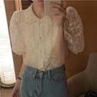 Puff-sleeve Collar Lace Blouse Almond - One Size