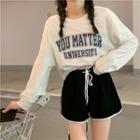 Long-sleeve Gray Lettering T-shirt / Black Casual Shorts