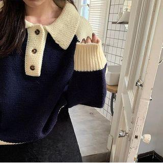Paneled Polo-neck Sweater