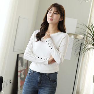 Round-neck Button-cuff T-shirt