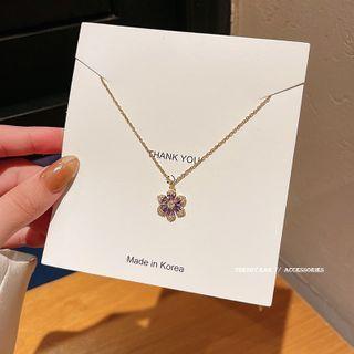 Flower Rhinestone Pendant Necklace X394 - Gold - One Size