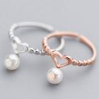 925 Sterling Silver Faux Pearl Heart Ring