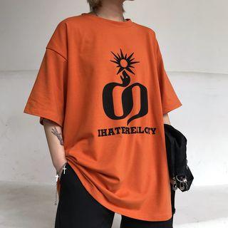 Elbow-sleeve Snake Print T-shirt