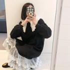 Collar-detail Lace-hem Pullover Dress Black - One Size